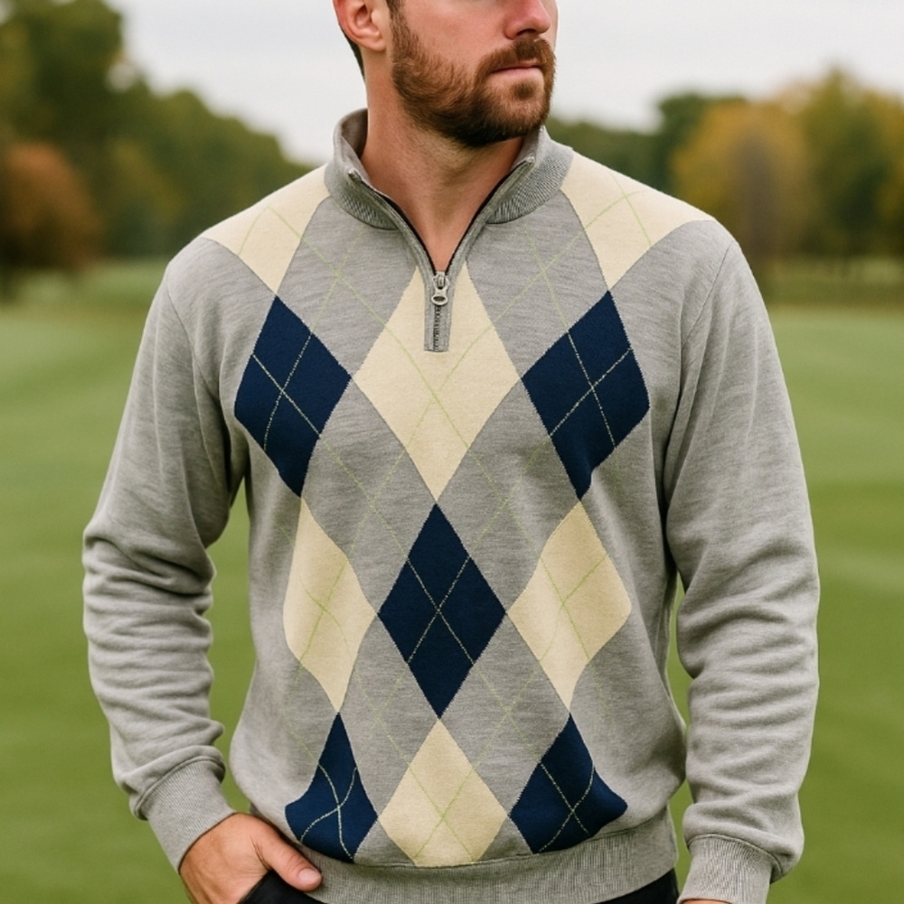 Footjoy Wool Gray Argyle Men's Golf Sweater